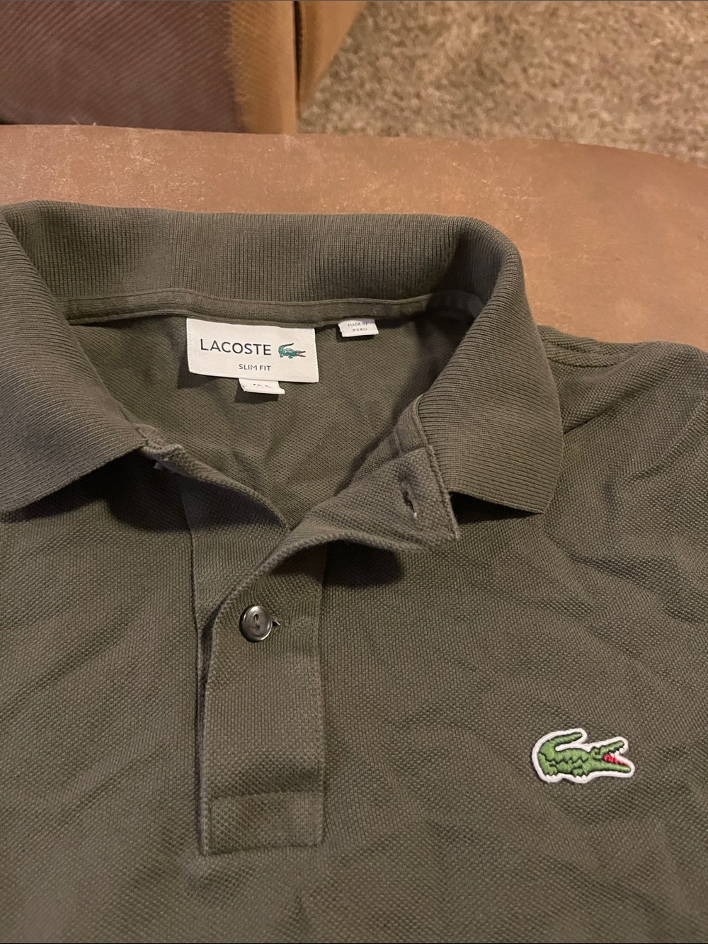 Lacoste Men’s Olive Green Pique Polo with Crocodile Logo - Picture 2 of 7